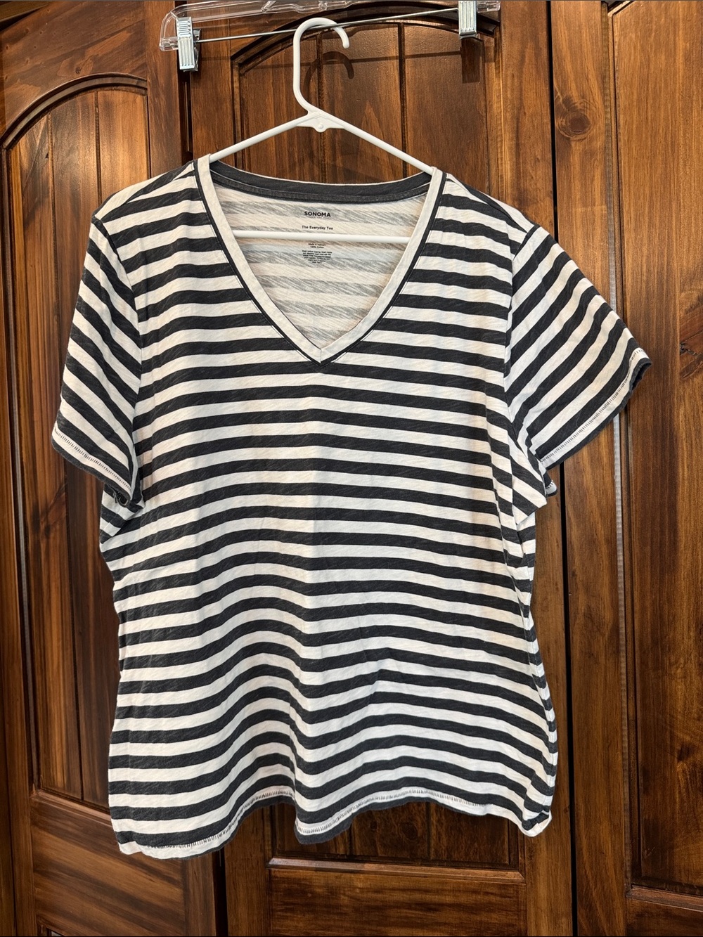 Sonoma Dark Navy & White Striped V-Neck Short Sleeve Tee